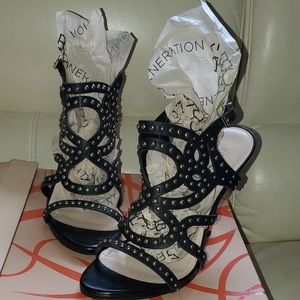 BCBG open toe open back stilettos